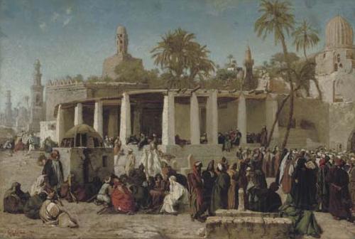 Wilhelm Gentz Crowds Gathering before the Tombs of the Caliphs, Cairo